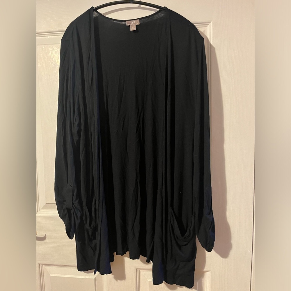 J. Jill Wearever Collection long black cardigan with front pockets, size XL